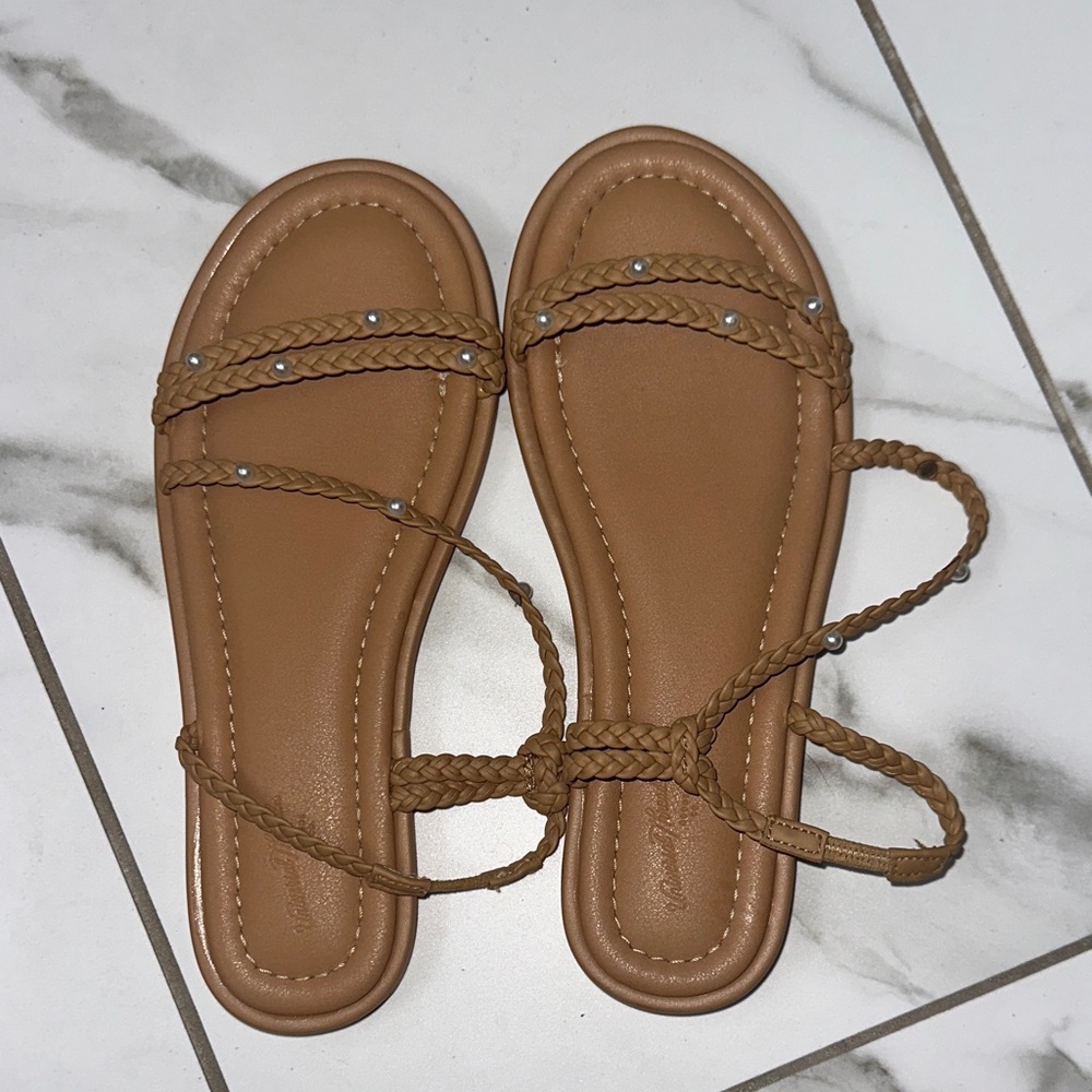 Braided Tan Pearl Sandals